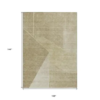 9' X 12' Beige Tan And Ivory Geometric Washable Indoor Outdoor Area Rug