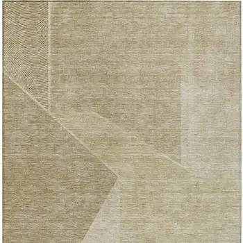 10' X 14' Beige Tan And Ivory Geometric Washable Indoor Outdoor Area Rug