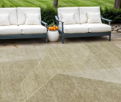 10' X 14' Beige Tan And Ivory Geometric Washable Indoor Outdoor Area Rug