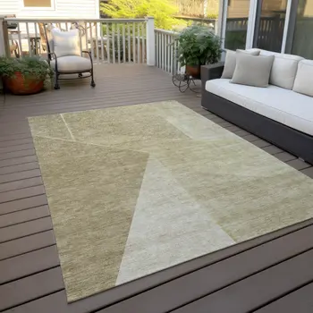 10' X 14' Beige Tan And Ivory Geometric Washable Indoor Outdoor Area Rug