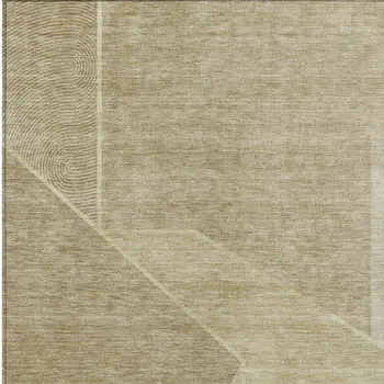 10' X 14' Beige Tan And Ivory Geometric Washable Indoor Outdoor Area Rug