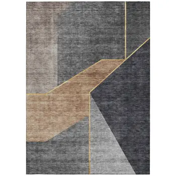 3' X 5' Charcoal Taupe And Gray Geometric Washable Indoor Outdoor Area Rug