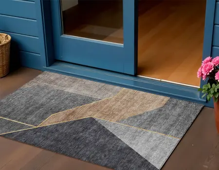 3' X 5' Charcoal Taupe And Gray Geometric Washable Indoor Outdoor Area Rug
