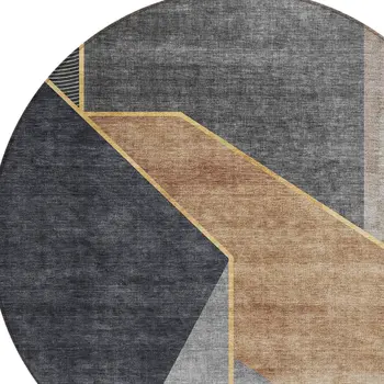8' Charcoal Taupe And Gray Round Geometric Washable Indoor Outdoor Area Rug