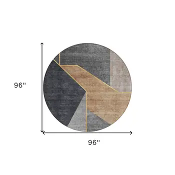 8' Charcoal Taupe And Gray Round Geometric Washable Indoor Outdoor Area Rug