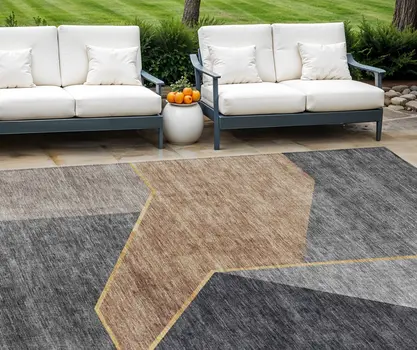 8' X 10' Charcoal Taupe And Gray Geometric Washable Indoor Outdoor Area Rug