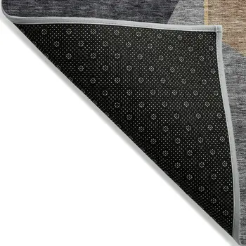 10' X 14' Charcoal Taupe And Gray Geometric Washable Indoor Outdoor Area Rug
