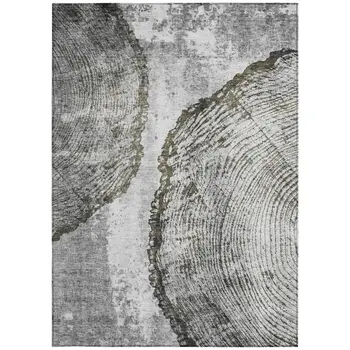 3' X 5' Gray Taupe And Silver Abstract Washable Indoor Outdoor Area Rug