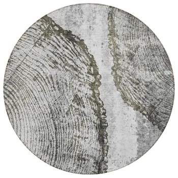8' Gray Taupe And Silver Round Abstract Washable Indoor Outdoor Area Rug