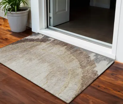 3' X 5' Brown Beige And Taupe Abstract Washable Indoor Outdoor Area Rug