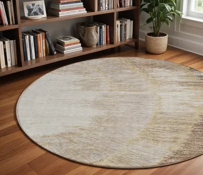 8' Brown Beige And Taupe Round Abstract Washable Indoor Outdoor Area Rug