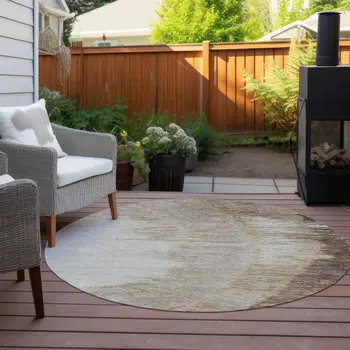 8' Brown Beige And Taupe Round Abstract Washable Indoor Outdoor Area Rug