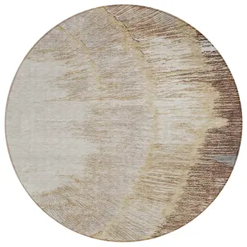 8' Brown Beige And Taupe Round Abstract Washable Indoor Outdoor Area Rug