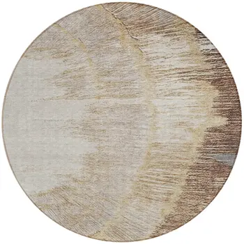 8' Brown Beige And Taupe Round Abstract Washable Indoor Outdoor Area Rug