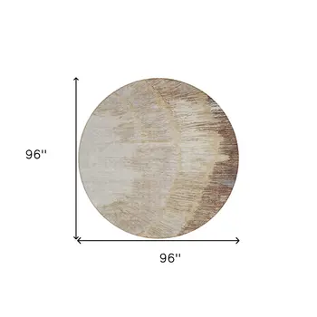 8' Brown Beige And Taupe Round Abstract Washable Indoor Outdoor Area Rug