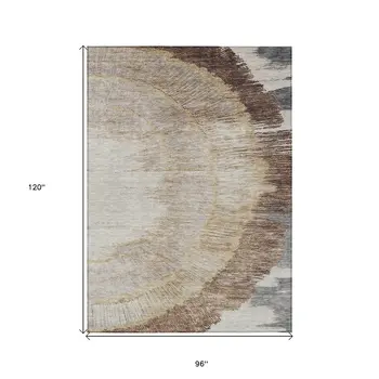 8' X 10' Brown Beige And Taupe Abstract Washable Indoor Outdoor Area Rug