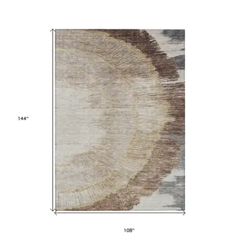 9' X 12' Brown Beige And Taupe Abstract Washable Indoor Outdoor Area Rug
