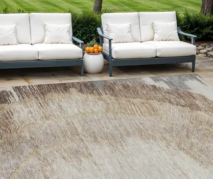 10' X 14' Brown Beige And Taupe Abstract Washable Indoor Outdoor Area Rug
