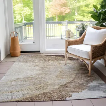 10' X 14' Brown Beige And Taupe Abstract Washable Indoor Outdoor Area Rug