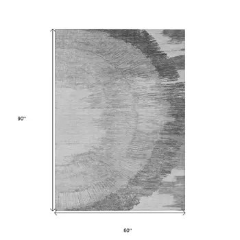 5' X 8' Gray Charcoal And Silver Abstract Washable Indoor Outdoor Area Rug