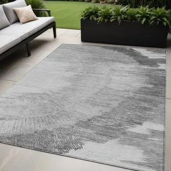 5' X 8' Gray Charcoal And Silver Abstract Washable Indoor Outdoor Area Rug