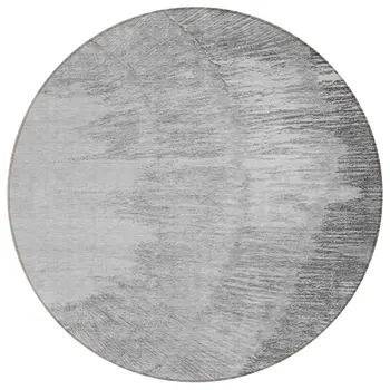 8' Gray Charcoal And Silver Round Abstract Washable Indoor Outdoor Area Rug