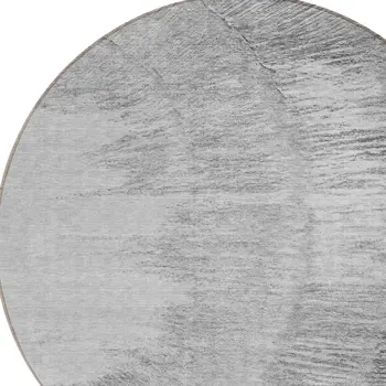 8' Gray Charcoal And Silver Round Abstract Washable Indoor Outdoor Area Rug