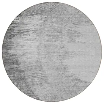 8' Gray Charcoal And Silver Round Abstract Washable Indoor Outdoor Area Rug