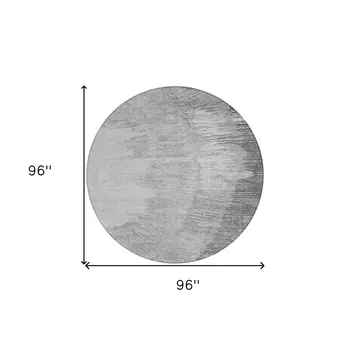 8' Gray Charcoal And Silver Round Abstract Washable Indoor Outdoor Area Rug