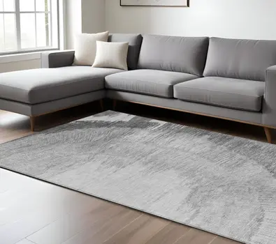 10' X 14' Gray Charcoal And Silver Abstract Washable Indoor Outdoor Area Rug