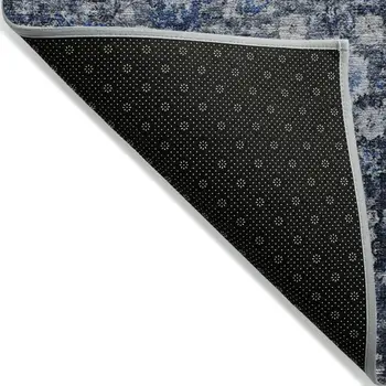 3' X 5' Navy Blue And Sky Blue Oriental Washable Indoor Outdoor Area Rug
