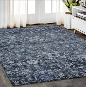 5' X 8' Navy Blue And Sky Blue Oriental Washable Indoor Outdoor Area Rug