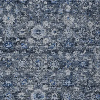 5' X 8' Navy Blue And Sky Blue Oriental Washable Indoor Outdoor Area Rug