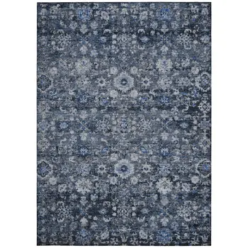8' X 10' Navy Blue And Sky Blue Oriental Washable Indoor Outdoor Area Rug