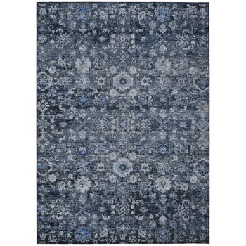 8' X 10' Navy Blue And Sky Blue Oriental Washable Indoor Outdoor Area Rug