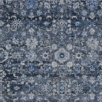 9' X 12' Navy Blue And Sky Blue Oriental Washable Indoor Outdoor Area Rug