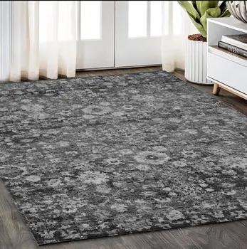 5' X 8' Gray Charcoal And Silver Oriental Washable Indoor Outdoor Area Rug