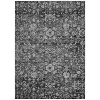 5' X 8' Gray Charcoal And Silver Oriental Washable Indoor Outdoor Area Rug