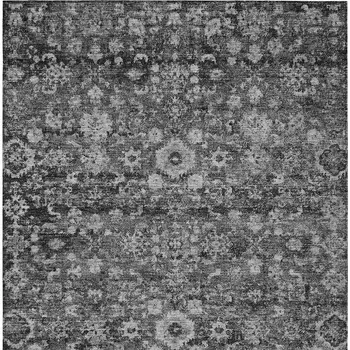 9' X 12' Gray Charcoal And Silver Oriental Washable Indoor Outdoor Area Rug