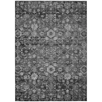 9' X 12' Gray Charcoal And Silver Oriental Washable Indoor Outdoor Area Rug