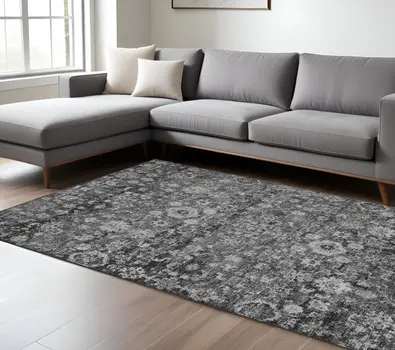 10' X 14' Gray Charcoal And Silver Oriental Washable Indoor Outdoor Area Rug