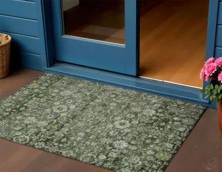 3' X 5' Green And Olive Green Oriental Washable Indoor Outdoor Area Rug