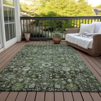 3' X 5' Green And Olive Green Oriental Washable Indoor Outdoor Area Rug
