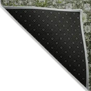 3' X 5' Green And Olive Green Oriental Washable Indoor Outdoor Area Rug
