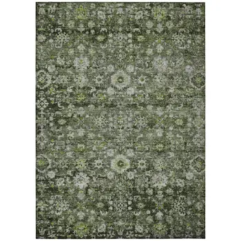 5' X 8' Green And Olive Green Oriental Washable Indoor Outdoor Area Rug
