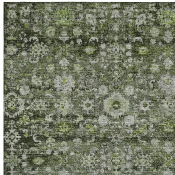 5' X 8' Green And Olive Green Oriental Washable Indoor Outdoor Area Rug