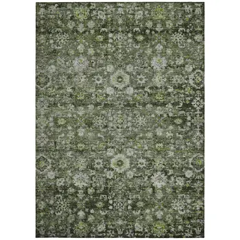 8' X 10' Green And Olive Green Oriental Washable Indoor Outdoor Area Rug