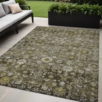 5' X 8' Brown And Beige Oriental Washable Indoor Outdoor Area Rug
