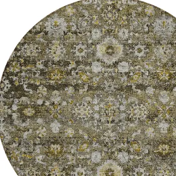 8' Brown And Beige Round Oriental Washable Indoor Outdoor Area Rug
