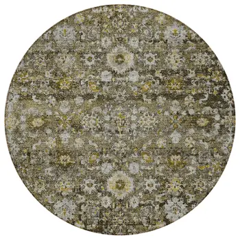 8' Brown And Beige Round Oriental Washable Indoor Outdoor Area Rug